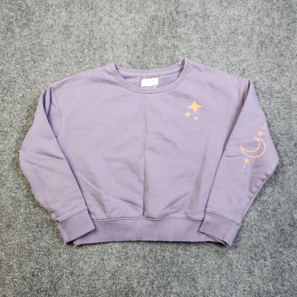 Pact Sweatshirt Womens Small Purple Pullover Moon Stars Graphic Organic Cotton